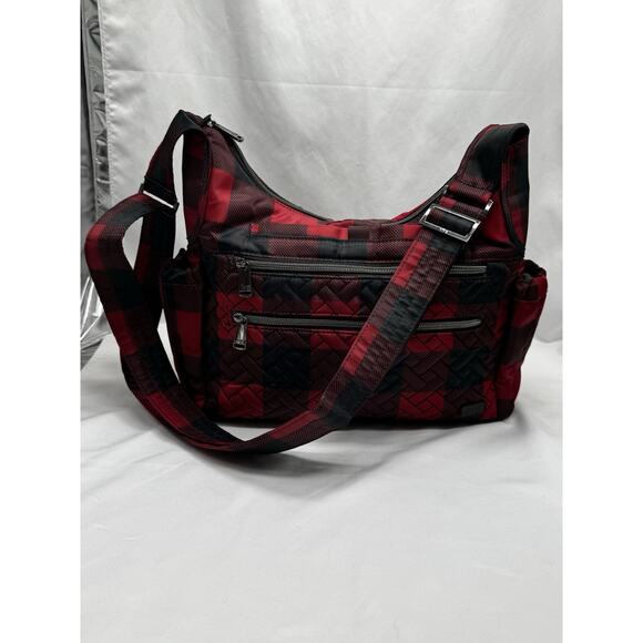 Lug Camper Se Red And Black Buffalo Check Crossbody Purse Travel Small Diaper - Picture 1 of 14